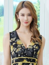 画像4: [ XS-Lサイズ / 2カラー][ERUKEI]花柄・ノースリーブ・Vネック・ティアード・フレア・Aライン・ミニドレス・ワンピース[送料無料] (4)