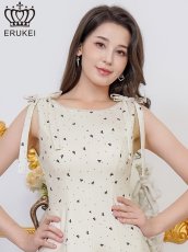 画像4: [ XS-Lサイズ / 1カラー][ERUKEI]リボン柄・プリント・ノースリーブ・肩リボン・Aライン・フレア・ミニドレス・ワンピース[送料無料] (4)