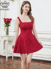 画像6: [ERUKEI]ドット・ノースリーブ・フロントジップ・バックスピンドル・Aライン・フレア・ミニドレス・ワンピース[送料無料] (6)