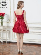 画像9: [ERUKEI]ドット・ノースリーブ・フロントジップ・バックスピンドル・Aライン・フレア・ミニドレス・ワンピース[送料無料] (9)