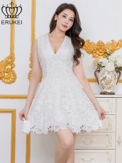 画像2: [ERUKEI]総レース・ケミカルレース・ノースリーブ・Vネック・Aライン・ミニドレス・ワンピース[送料無料] (2)