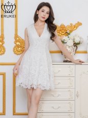 画像5: [ERUKEI]総レース・ケミカルレース・ノースリーブ・Vネック・Aライン・ミニドレス・ワンピース[送料無料] (5)