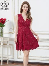 画像4: [ERUKEI]総レース・ケミカルレース・ノースリーブ・Vネック・Aライン・ミニドレス・ワンピース[送料無料] (4)