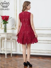 画像7: [ERUKEI]総レース・ケミカルレース・ノースリーブ・Vネック・Aライン・ミニドレス・ワンピース[送料無料] (7)