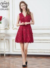 画像13: [ERUKEI]総レース・ケミカルレース・ノースリーブ・Vネック・Aライン・ミニドレス・ワンピース[送料無料] (13)