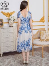 画像3: [ XS-Lサイズ / 1カラー][ERUKEI]花柄・プリント・シフォン・Vネック・ノースリーブ・肩リボン・タック・フレア・Aライン・ミディアムドレス・ワンピース[送料無料] (3)