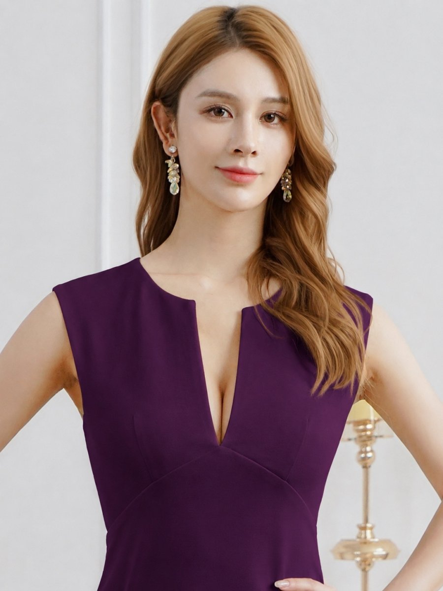 画像15: [ XS-Lサイズ / 5カラー][ERUKEI]シンプル・胸元スリットカット・ノースリーブ・ストレッチ・タイト・マーメイド・ロングドレス[送料無料] (15)