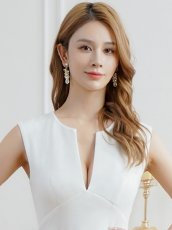 画像4: [ XS-Lサイズ / 3カラー][ERUKEI]シンプル・胸元スリットカット・ノースリーブ・ストレッチ・タイト・マーメイド・ロングドレス[送料無料] (4)