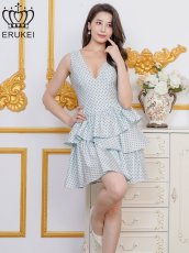 画像6: [ERUKEI]ドット・プリント・Vネック・アシンメトリー・変形・ティアード・フレア・Aライン・ミニドレス・ワンピース[送料無料] (6)