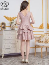 画像7: [ERUKEI]ドット・プリント・Vネック・アシンメトリー・変形・ティアード・フレア・Aライン・ミニドレス・ワンピース[送料無料] (7)