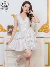 画像5: [ERUKEI]ドット・プリント・Vネック・アシンメトリー・変形・ティアード・フレア・Aライン・ミニドレス・ワンピース[送料無料] (5)