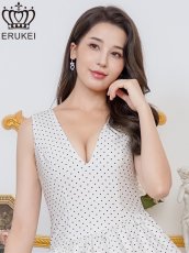 画像11: [ERUKEI]ドット・プリント・Vネック・アシンメトリー・変形・ティアード・フレア・Aライン・ミニドレス・ワンピース[送料無料] (11)