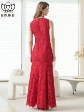 画像3: [ XS-Lサイズ / 2カラー][ERUKEI]総レース・ネックビジュー・ラインストーン・ノースリーブ・スリット・マーメイド・ロングドレス[送料無料] (3)