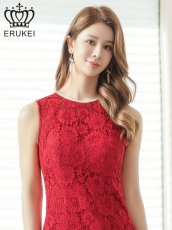 画像4: [ XS-Lサイズ / 2カラー][ERUKEI]総レース・ネックビジュー・ラインストーン・ノースリーブ・スリット・マーメイド・ロングドレス[送料無料] (4)