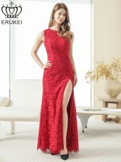 画像5: [ XS-Lサイズ / 2カラー][ERUKEI]総レース・ネックビジュー・ラインストーン・ノースリーブ・スリット・マーメイド・ロングドレス[送料無料] (5)