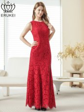 画像6: [ XS-Lサイズ / 2カラー][ERUKEI]総レース・ネックビジュー・ラインストーン・ノースリーブ・スリット・マーメイド・ロングドレス[送料無料] (6)