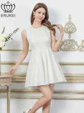 画像7: [ XS-Lサイズ /3カラー][ERUKEI]シャイニーサテン・シワ加工・ネックビジュー・シンプル・ノースリーブ・フレア・Aライン・ミニドレス・ワンピース[送料無料] (7)