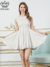 画像8: [ XS-Lサイズ /3カラー][ERUKEI]シャイニーサテン・シワ加工・ネックビジュー・シンプル・ノースリーブ・フレア・Aライン・ミニドレス・ワンピース[送料無料] (8)