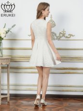 画像9: [ XS-Lサイズ /3カラー][ERUKEI]シャイニーサテン・シワ加工・ネックビジュー・シンプル・ノースリーブ・フレア・Aライン・ミニドレス・ワンピース[送料無料] (9)