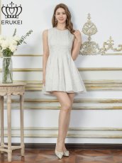 画像11: [ XS-Lサイズ /3カラー][ERUKEI]シャイニーサテン・シワ加工・ネックビジュー・シンプル・ノースリーブ・フレア・Aライン・ミニドレス・ワンピース[送料無料] (11)