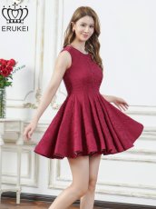 画像1: [ XS-Lサイズ /3カラー][ERUKEI]シャイニーサテン・シワ加工・ネックビジュー・シンプル・ノースリーブ・フレア・Aライン・ミニドレス・ワンピース[送料無料] (1)