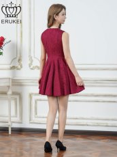 画像3: [ XS-Lサイズ /3カラー][ERUKEI]シャイニーサテン・シワ加工・ネックビジュー・シンプル・ノースリーブ・フレア・Aライン・ミニドレス・ワンピース[送料無料] (3)