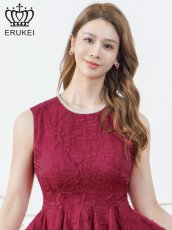 画像4: [ XS-Lサイズ /3カラー][ERUKEI]シャイニーサテン・シワ加工・ネックビジュー・シンプル・ノースリーブ・フレア・Aライン・ミニドレス・ワンピース[送料無料] (4)