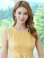 画像16: [ XS-Lサイズ /3カラー][ERUKEI]シャイニーサテン・シワ加工・ネックビジュー・シンプル・ノースリーブ・フレア・Aライン・ミニドレス・ワンピース[送料無料] (16)
