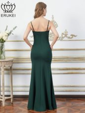 画像8: [ERUKEI]ワンカラー・キャミソール・Vカット・シアー・スリット・タイト・マーメイド・ロングドレス[送料無料] (8)