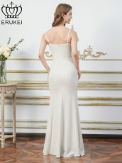 画像9: [ERUKEI]ワンカラー・キャミソール・Vカット・シアー・スリット・タイト・マーメイド・ロングドレス[送料無料] (9)