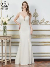 画像15: [ERUKEI]ワンカラー・キャミソール・Vカット・シアー・スリット・タイト・マーメイド・ロングドレス[送料無料] (15)