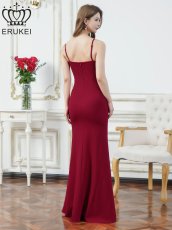 画像7: [ERUKEI]ワンカラー・キャミソール・Vカット・シアー・スリット・タイト・マーメイド・ロングドレス[送料無料] (7)