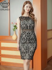 画像1: [ XS-Lサイズ / 3カラー][ERUKEI]ブラック・ホワイト・レッド・総レース・シアー・タイト・ミディアムドレス・ワンピース[送料無料] (1)