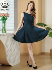 画像11: [ XS-Lサイズ /3カラー][ERUKEI]レッド・グリーン・グレー・リボン・背中見せ・Aライン・フレア・ミニドレス・ワンピース[送料無料] (11)