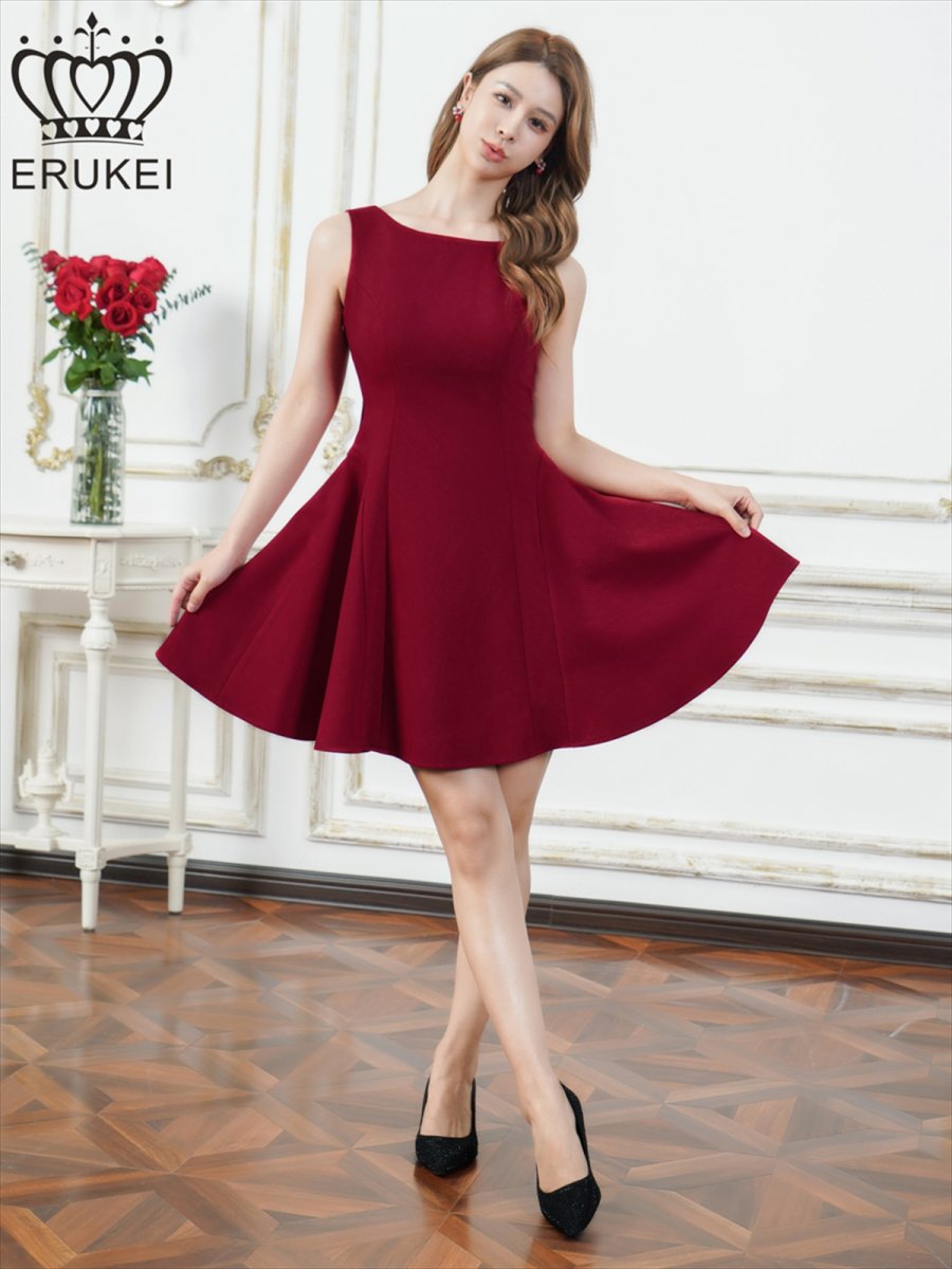 画像3: [ XS-Lサイズ /3カラー][ERUKEI]レッド・グリーン・グレー・リボン・背中見せ・Aライン・フレア・ミニドレス・ワンピース[送料無料] (3)