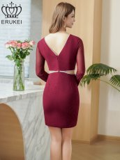 画像3: [ XS-Lサイズ / 1カラー ][ERUKEI]ラメ・カットアウト・ラインストーン・メッシュ・長袖・ロングスリーブ・タイト・ミニドレス・ワンピース[送料無料] (3)