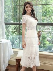 画像4: [ERUKEI]ワインレッド・ホワイト・刺繍・Aライン・ひざ下・ミディアムドレス・ワンピース[送料無料] (4)