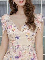 画像4: [ XS-Lサイズ / 1カラー][ERUKEI]花柄・プリント・肩リボン・ノースリーブ・Vネック・ハイウエスト・Aライン・ミディアムドレス・ワンピース[送料無料] (4)