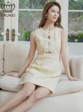 画像1: [ERUKEI]パールリボン・シアーレース・ビーズ・スパンコール・ノースリーブ・Aライン・ミニドレス・ワンピース[送料無料] (1)