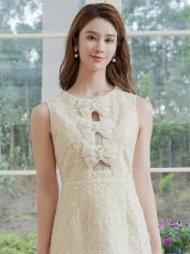 画像4: [ERUKEI]パールリボン・シアーレース・ビーズ・スパンコール・ノースリーブ・Aライン・ミニドレス・ワンピース[送料無料] (4)