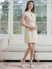 画像5: [ERUKEI]パールリボン・シアーレース・ビーズ・スパンコール・ノースリーブ・Aライン・ミニドレス・ワンピース[送料無料] (5)