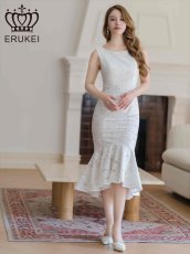 画像1: [ XS-Lサイズ / 1カラー ][ERUKEI]ホワイト・ ノースリーブ・マーメイド・タイト・シンプル・レース・ミディアムドレス・ワンピース[送料無料] (1)