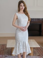 画像2: [ XS-Lサイズ / 1カラー ][ERUKEI]ホワイト・ ノースリーブ・マーメイド・タイト・シンプル・レース・ミディアムドレス・ワンピース[送料無料] (2)