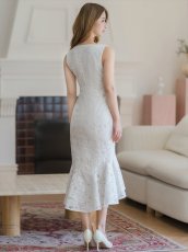 画像3: [ XS-Lサイズ / 1カラー ][ERUKEI]ホワイト・ ノースリーブ・マーメイド・タイト・シンプル・レース・ミディアムドレス・ワンピース[送料無料] (3)