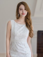 画像4: [ XS-Lサイズ / 1カラー ][ERUKEI]ホワイト・ ノースリーブ・マーメイド・タイト・シンプル・レース・ミディアムドレス・ワンピース[送料無料] (4)