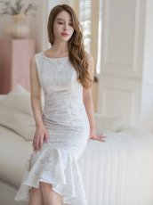 画像6: [ XS-Lサイズ / 1カラー ][ERUKEI]ホワイト・ ノースリーブ・マーメイド・タイト・シンプル・レース・ミディアムドレス・ワンピース[送料無料] (6)