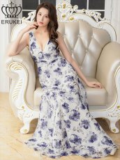 画像6: [ XS-Lサイズ / 1カラー][ERUKEI]プリント・花柄・Vネック・ハイウエスト・Aライン・ロングドレス[送料無料] (6)