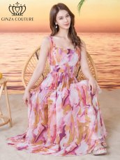 画像6: [ XS-Lサイズ / 1カラー][ERUKEI/GINZA COUTURE]ペイント柄・スクエアネック・ノースリーブ・Aライン・フレア・マキシ丈・ミディアムドレス・ワンピース[送料無料] (6)