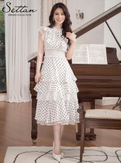 画像20: [ERUKEI]ドット・水玉・ティアードフリル・シフォン・プチハイネック・マキシワンピ・ミディアムワンピース・ドレス《送料＆代引き手数料無料》mybk (20)