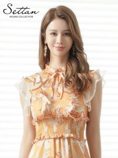 画像4: [ XS-Lサイズ / 1カラー][ERUKEI/SETTAN]オレンジ・花柄・シフォン・ティアード・フリル・Aライン・レースポイント・ミディアムドレス・ワンピース[送料無料] (4)